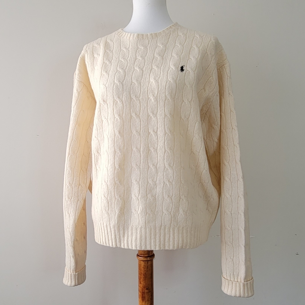 Polo by Ralph Lauren Vintage Lambswool Cable Knit Sweater in Cream Unisex